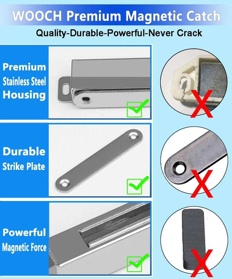 WOOCH Door Magnetic Catch - 90lb High Magnetic Stainless Steel Heavy Duty Catch for Kitchen Bathroom Cupboard Wardrobe Closet Closures Cabinet Door Drawer Latch (3.7 in Silver, 2-Pack) - Image 4